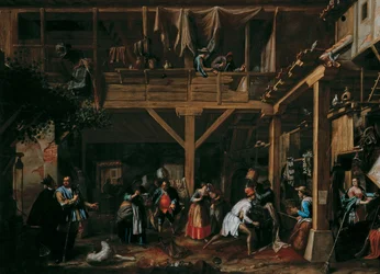 Don Quijote in seinem Kampf mit den Weinschläuchen